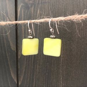 Silpada Earrings - Silver with Green Square Stone